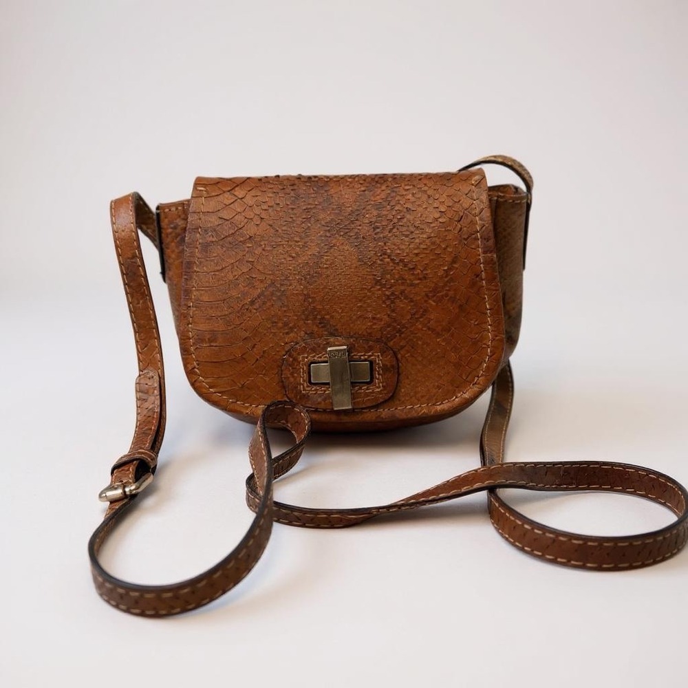 Abro‎ Snakeskin Leather Crossbody Bag Designer Purse Brown Small